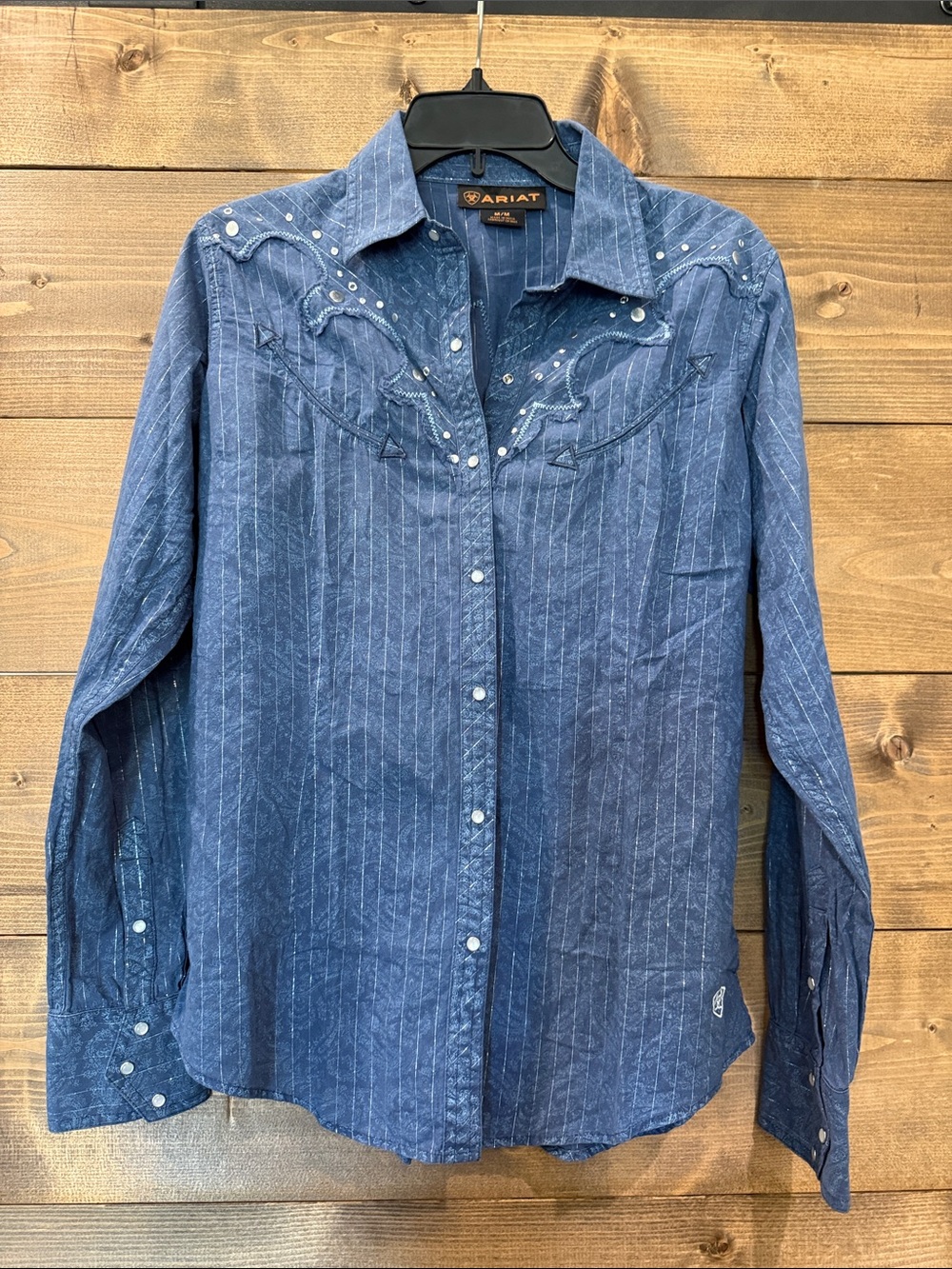 Ariat Women's Blue with silver Pinstripe Western Snap Shirt